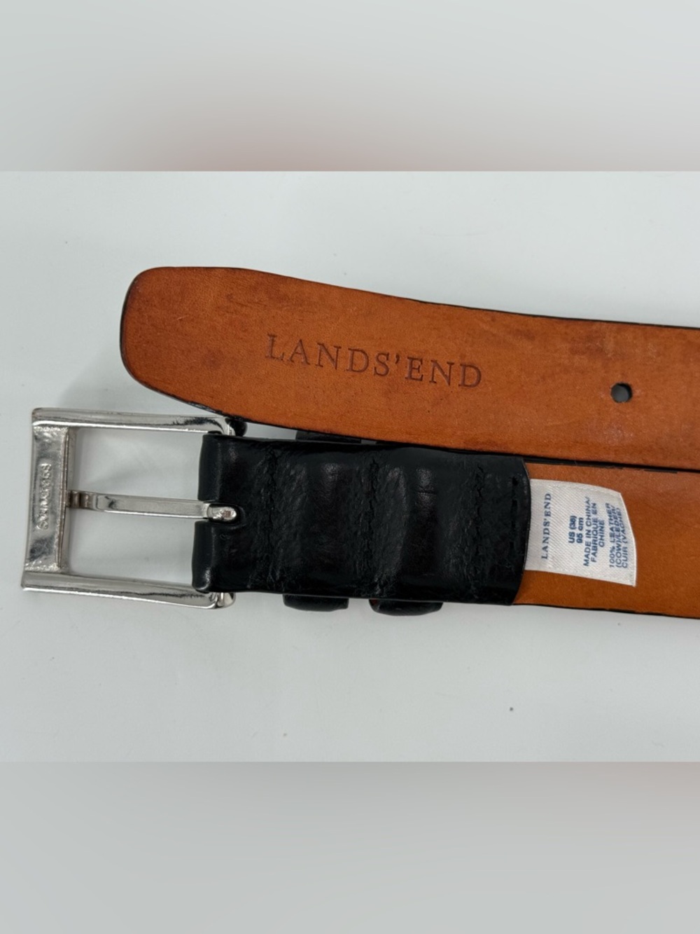 Lands’ End Black Leather Belt 38 - Picture 5 of 9